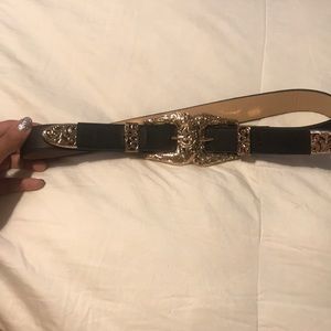 Double buckle black and gold belt